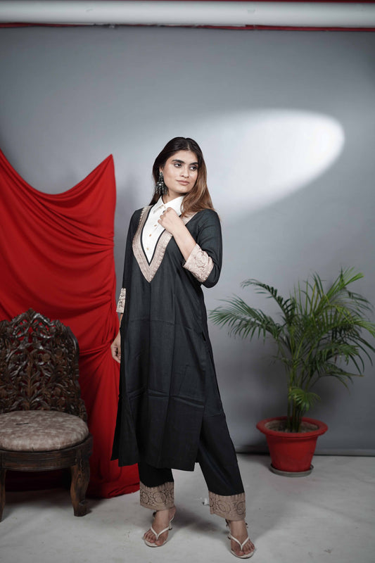 Black Moonga Linen Silk Co-ord Set