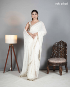 Ivory Cotton Mirror Work Saree