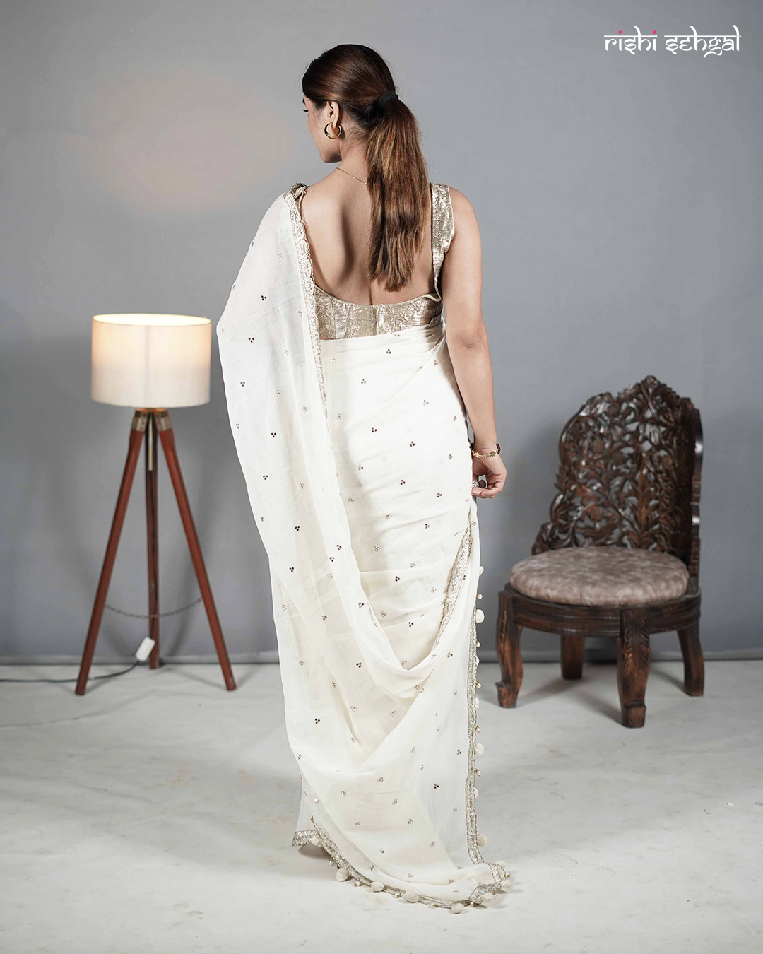 Ivory Cotton Mirror Work Saree