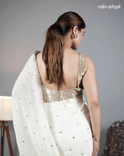 Ivory Cotton Mirror Work Saree