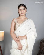 Ivory Cotton Mirror Work Saree