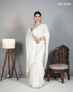 Ivory Cotton Mirror Work Saree