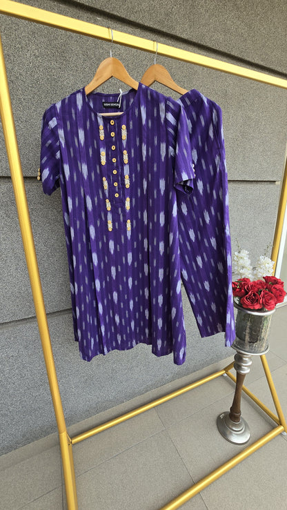 Ira Purple ikat hand Embroidered co-ord set