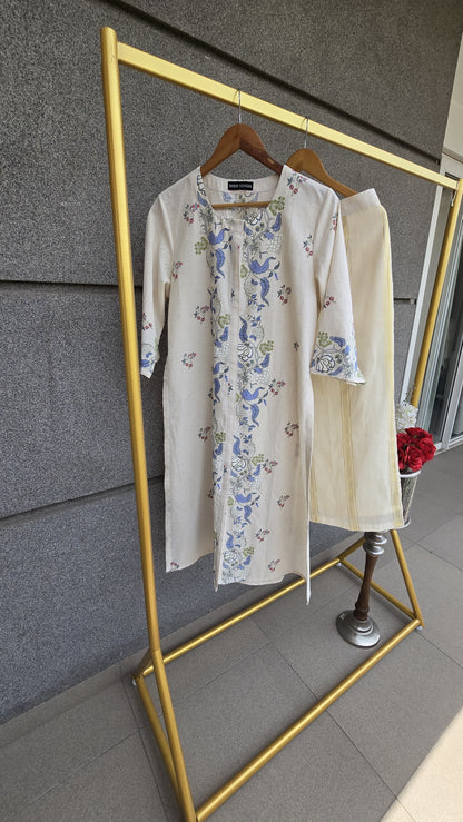 KORA...Printed co-ord set with Cotton Gold weaved striped lower