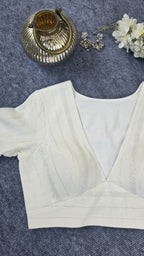 White Padded Blouses with Silver Stripes