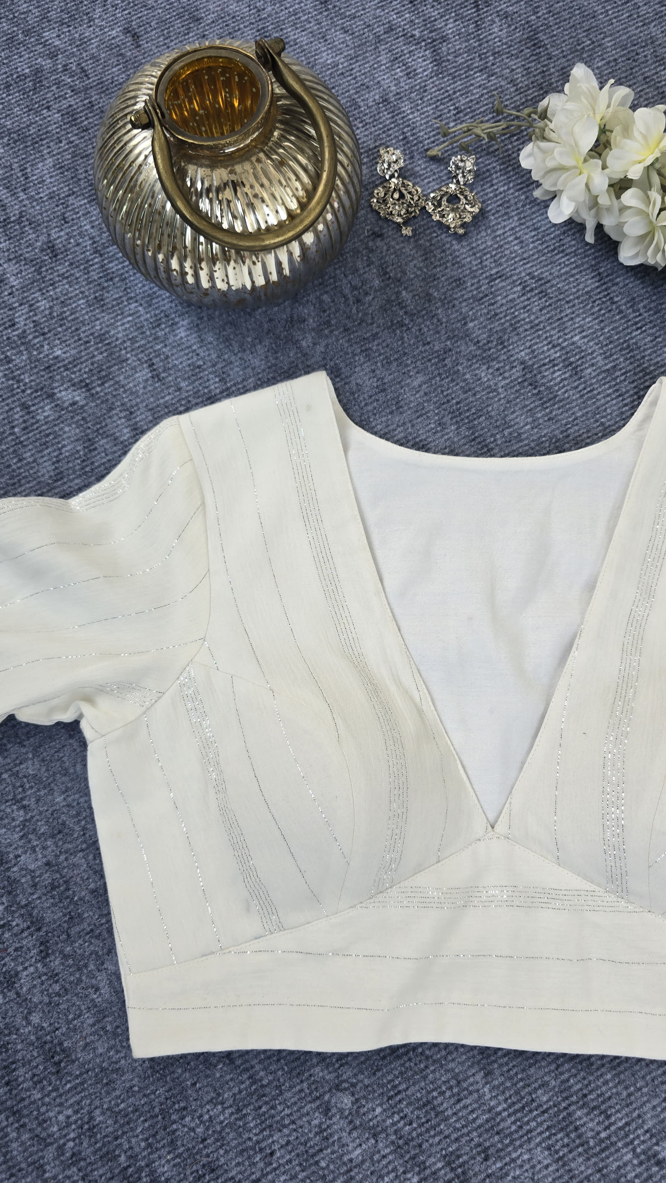 White Padded Blouses with Silver Stripes