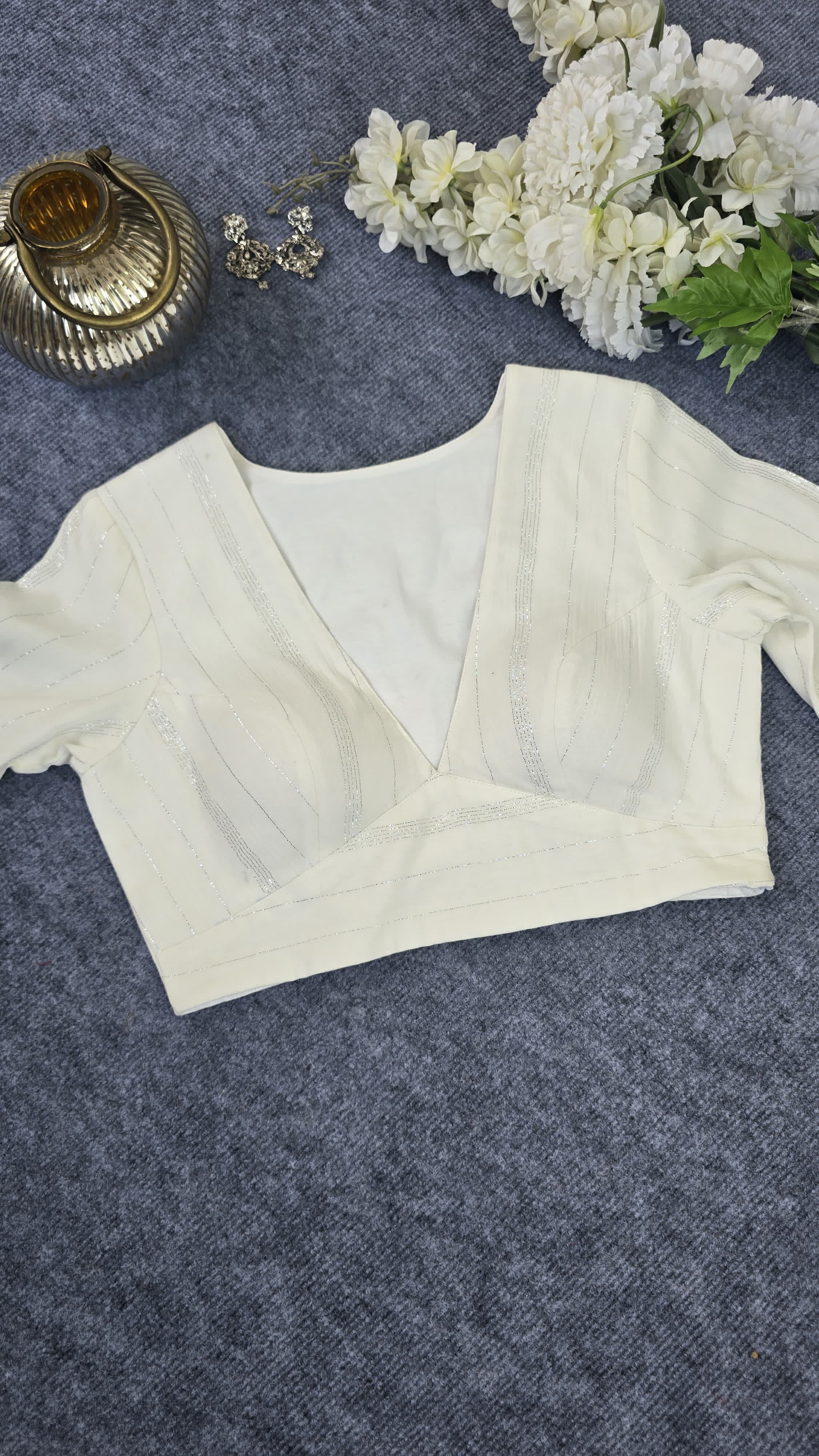White Padded Blouses with Silver Stripes