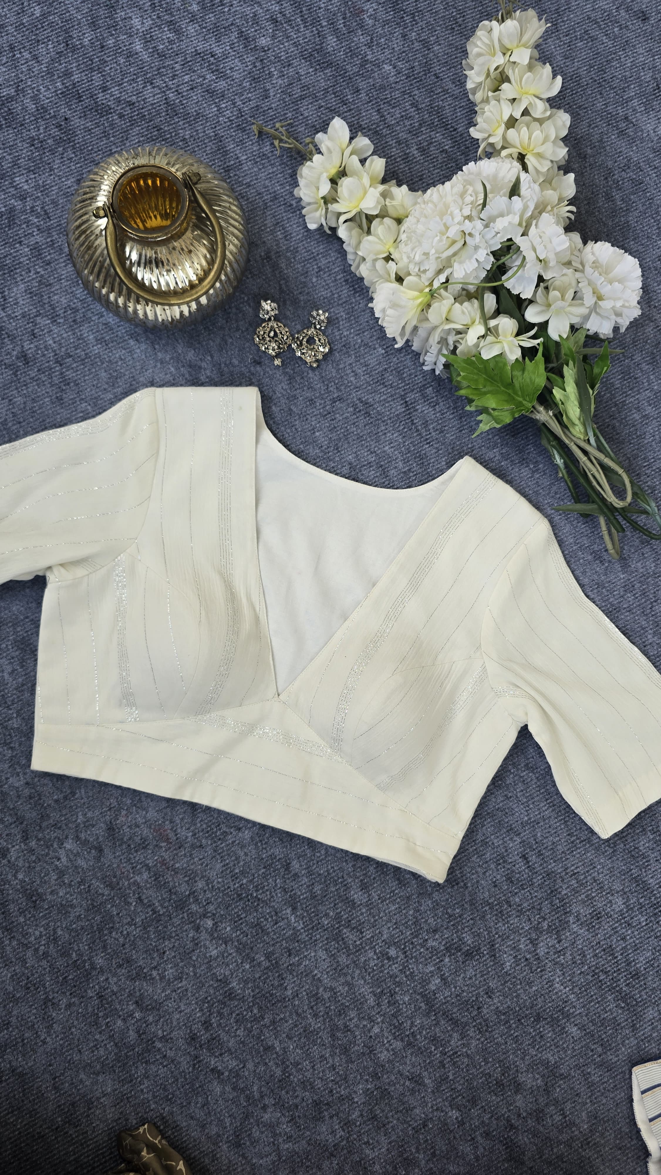White Padded Blouses with Silver Stripes Main image