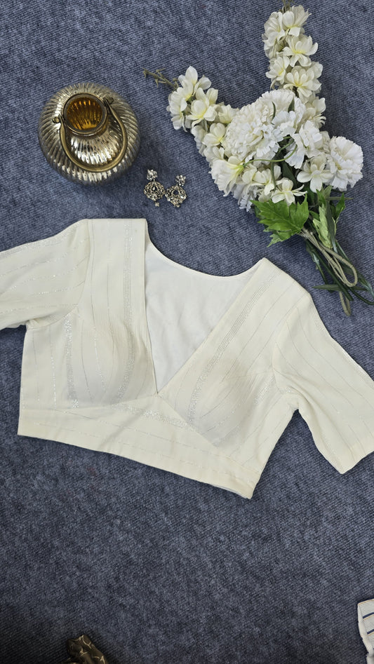 White Padded Blouses with Silver Stripes