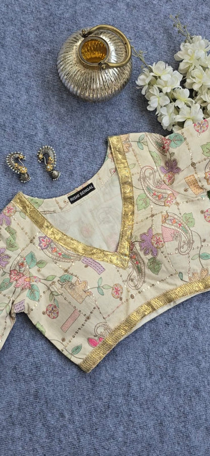 Ivory Embroiderd Linen Padded Blouse