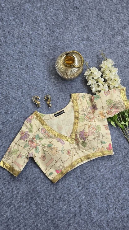 Ivory Embroiderd Linen Padded Blouse