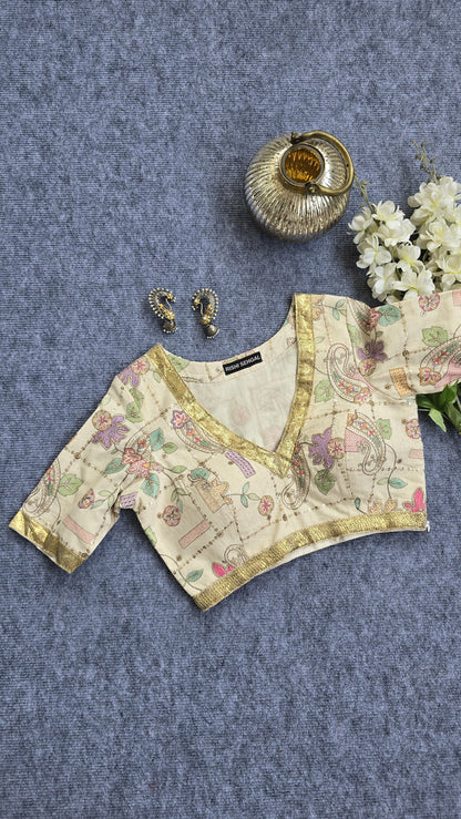 Ivory Embroiderd Linen Padded Blouse