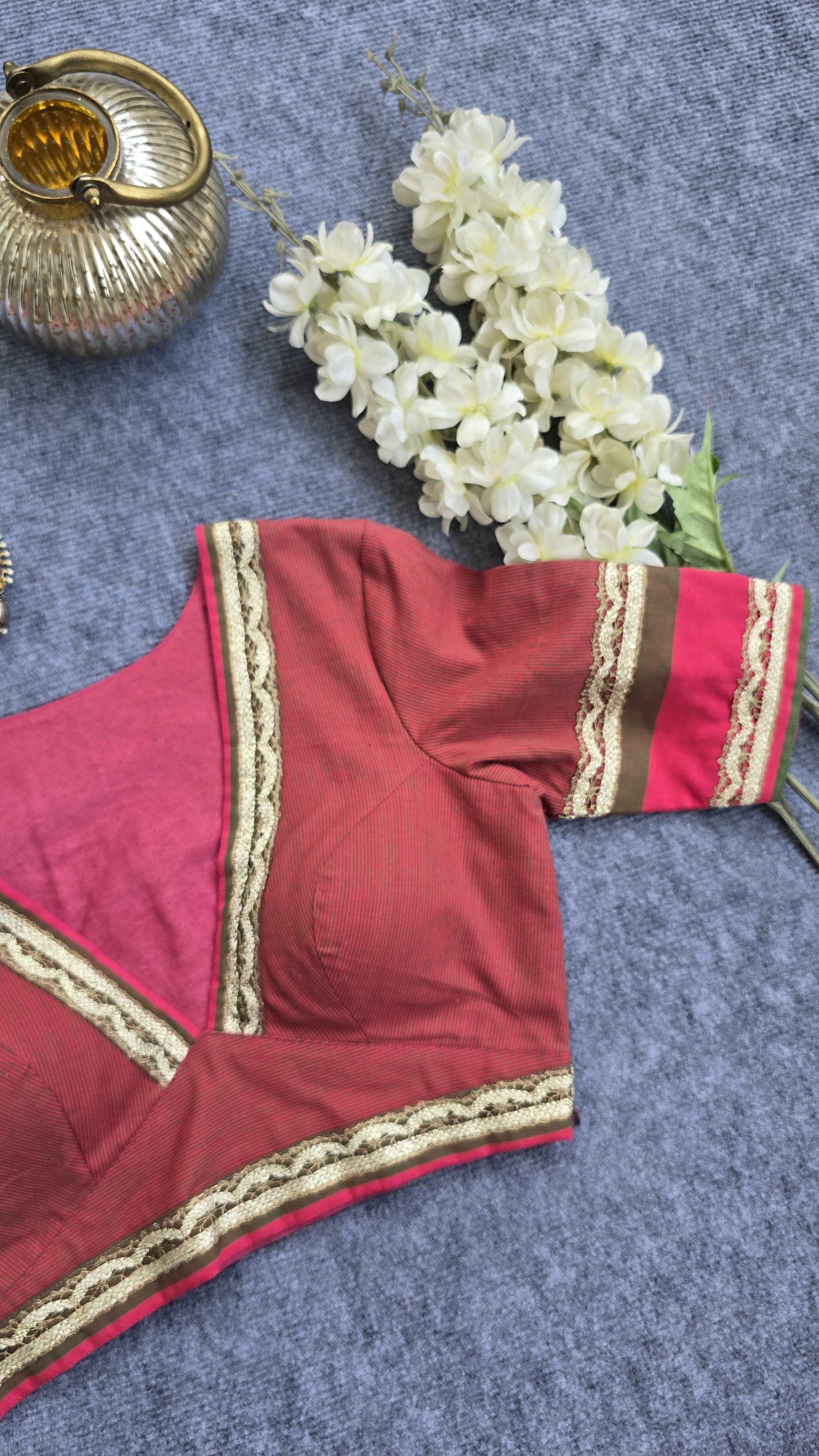 Pink & Green Striped Cotton Padded blouse
