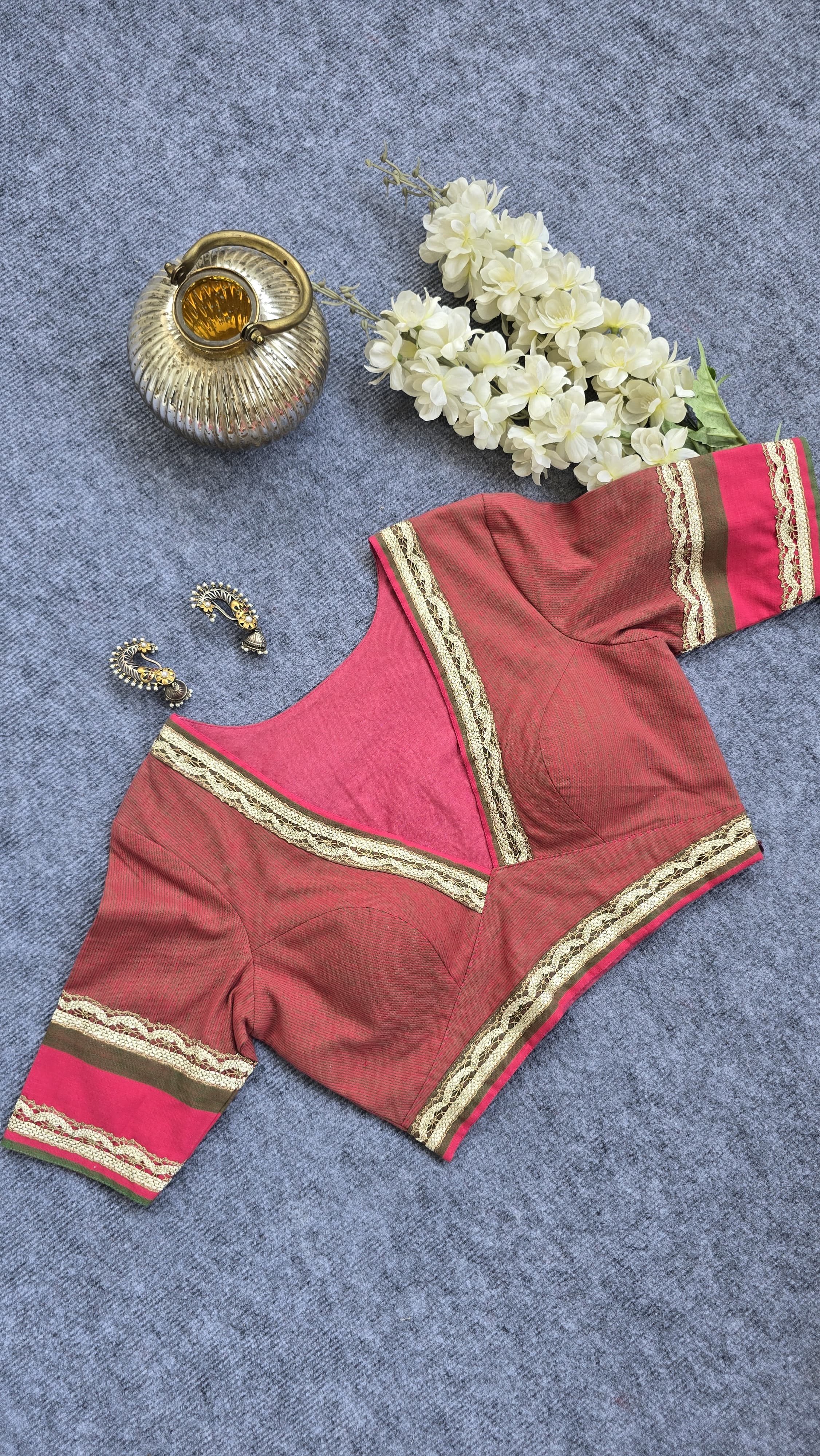 Pink & Green Striped Cotton Padded blouse