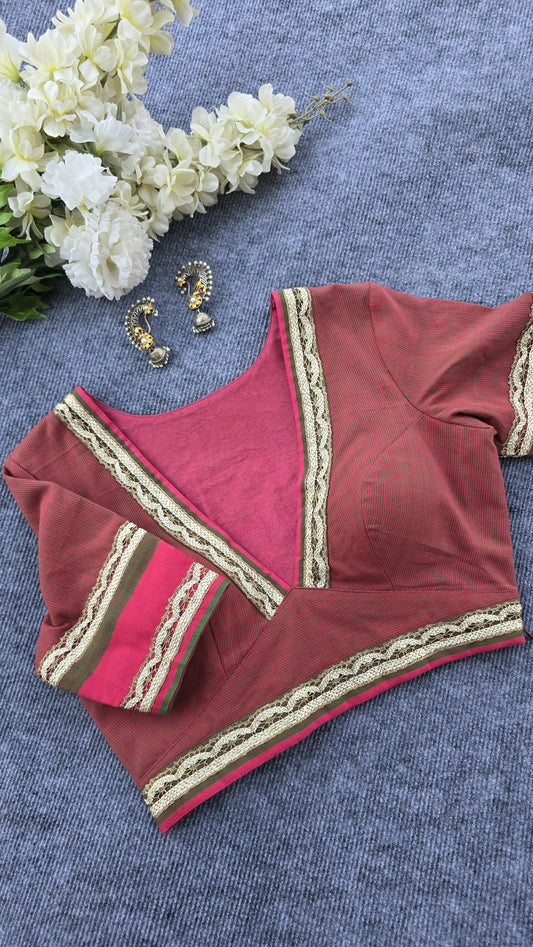 Pink & Green Striped Cotton Padded blouse