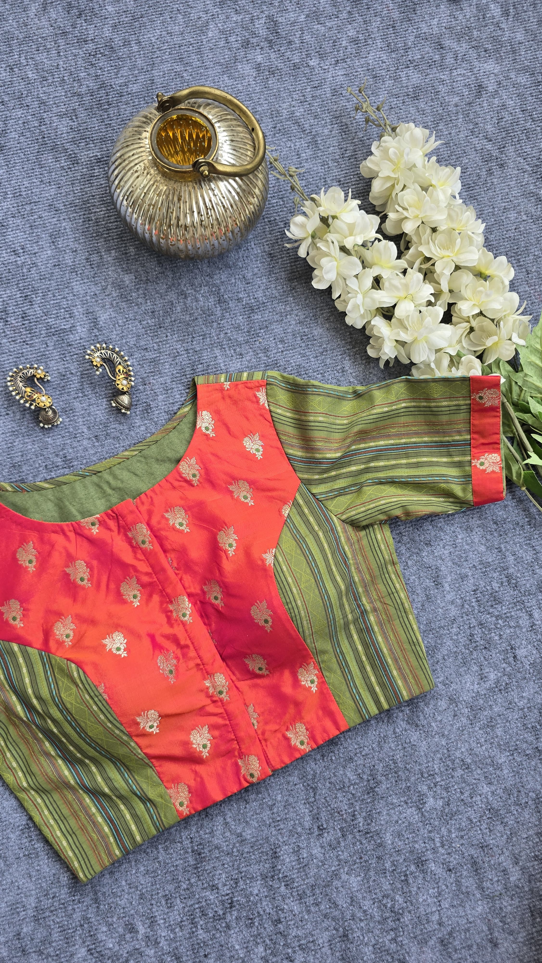 Green Cotton Striped Padded Blouse