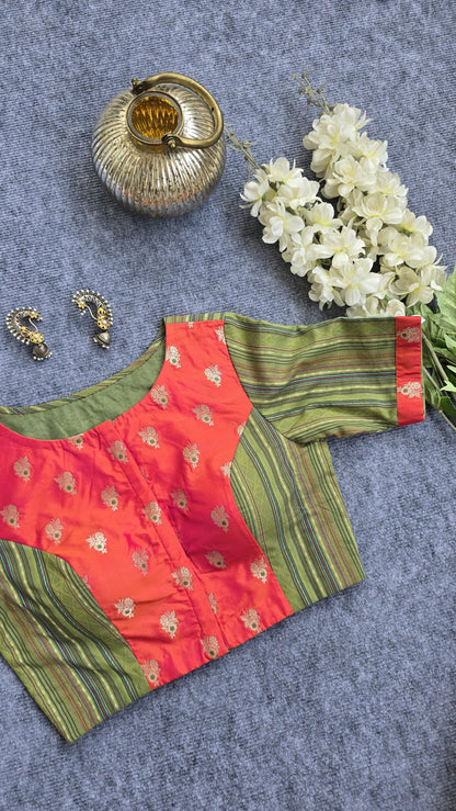 Green Cotton Striped Padded Blouse