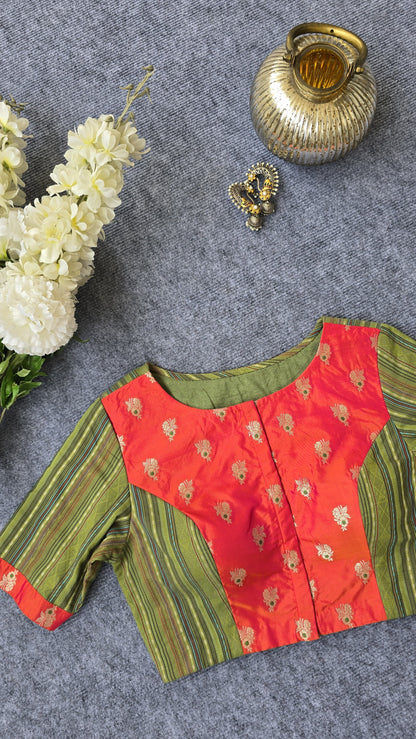 Green Cotton Striped Padded Blouse