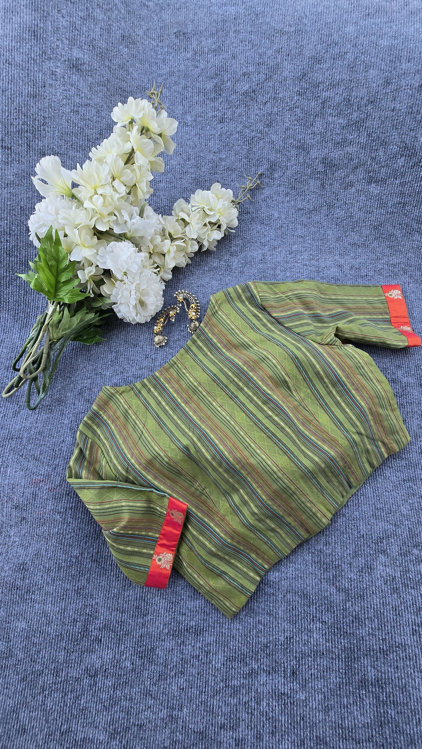 Green Cotton Striped Padded Blouse
