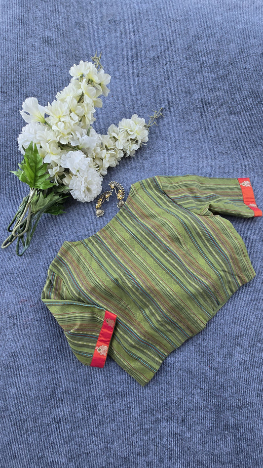 Green Cotton Striped Padded Blouse
