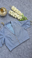 Blue Collared Chambray Cotton Blouse