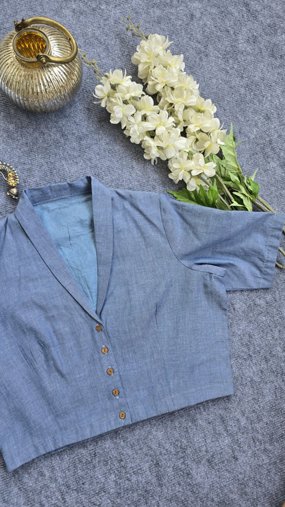 Blue Collared Chambray Cotton Blouse