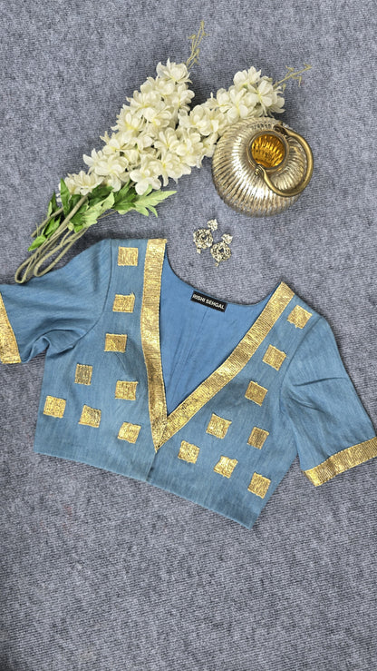 Denim blouse With Gota Detailing