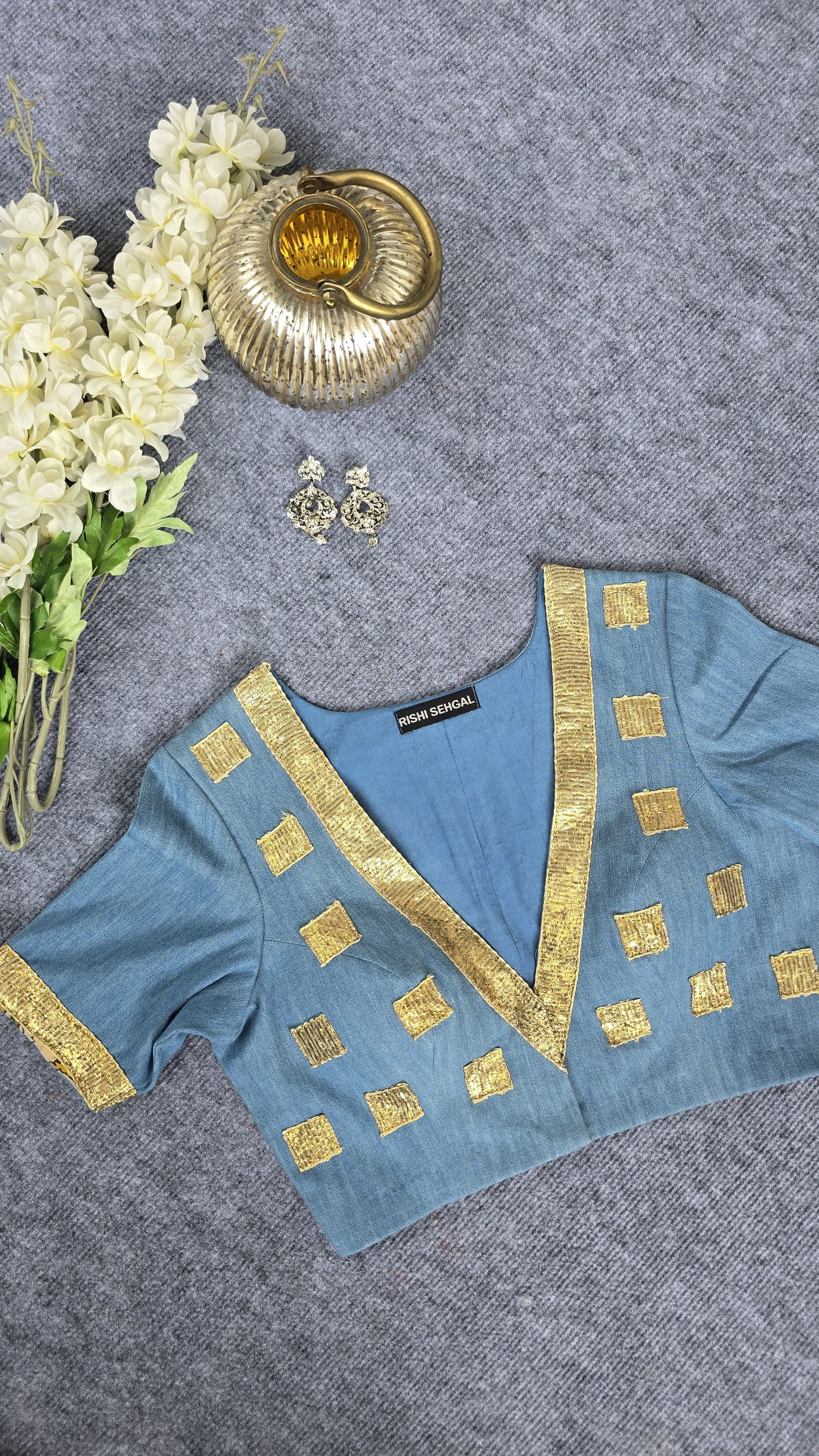 Denim blouse With Gota Detailing