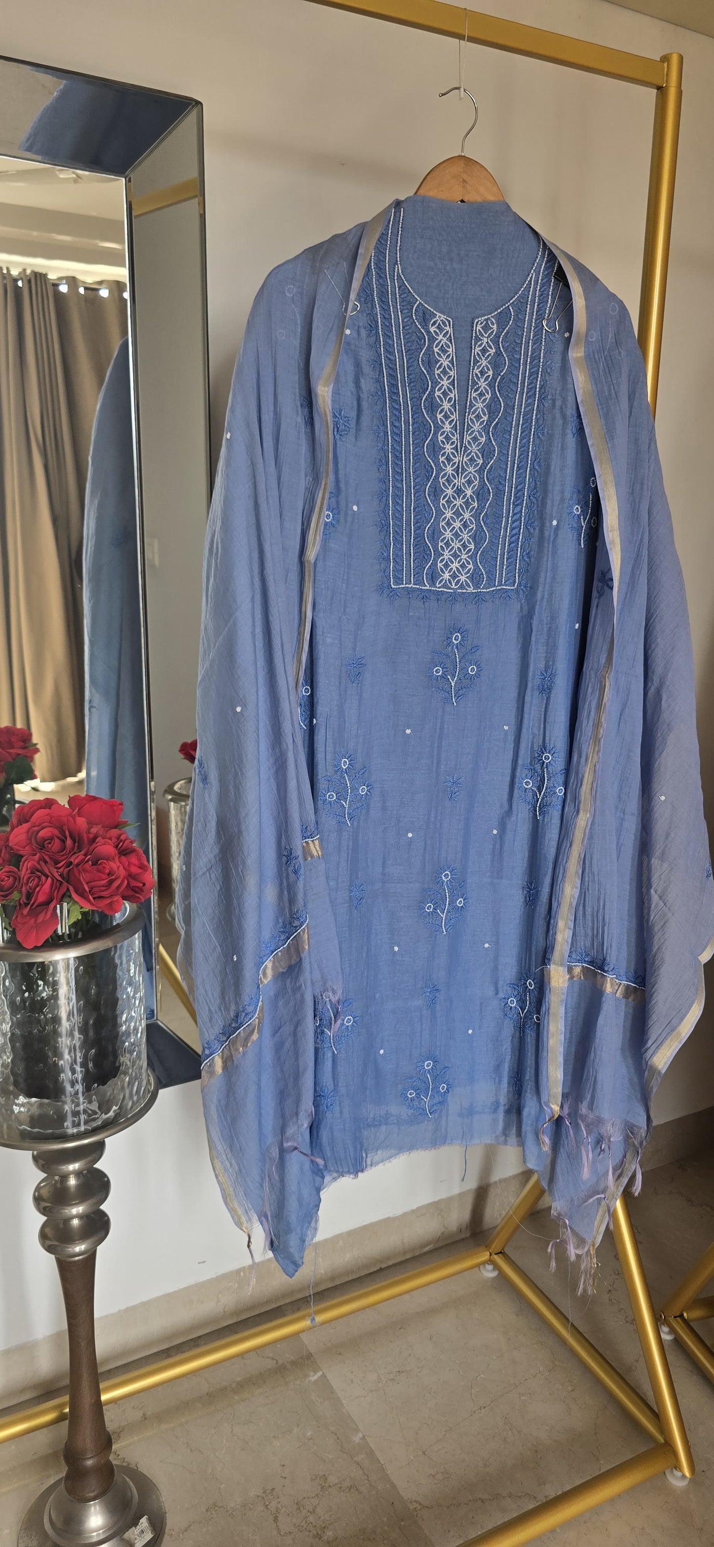 Mul Chanderi Lucknowi Suit