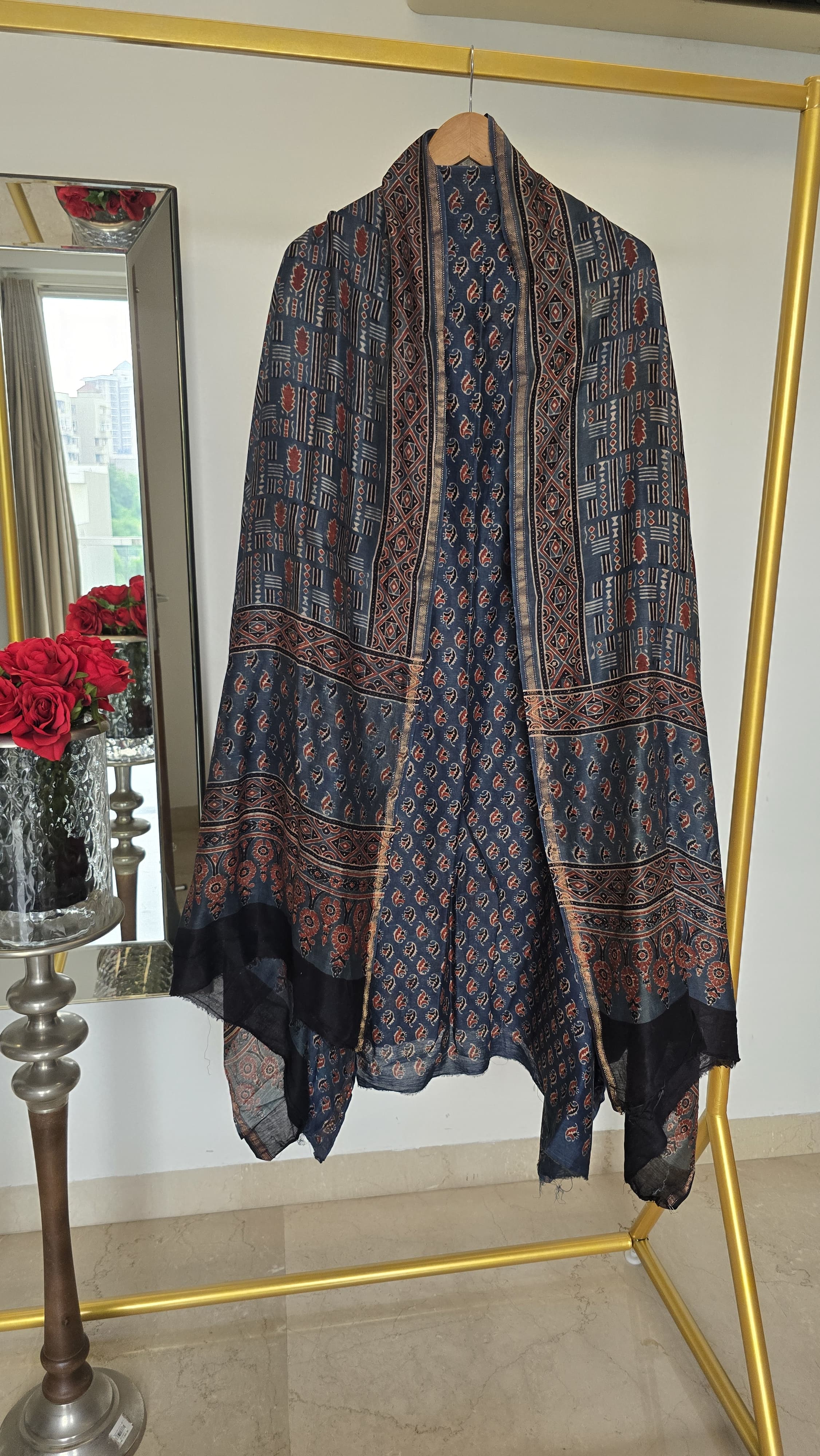 Silk Chanderi Ajrakh Suit Main image