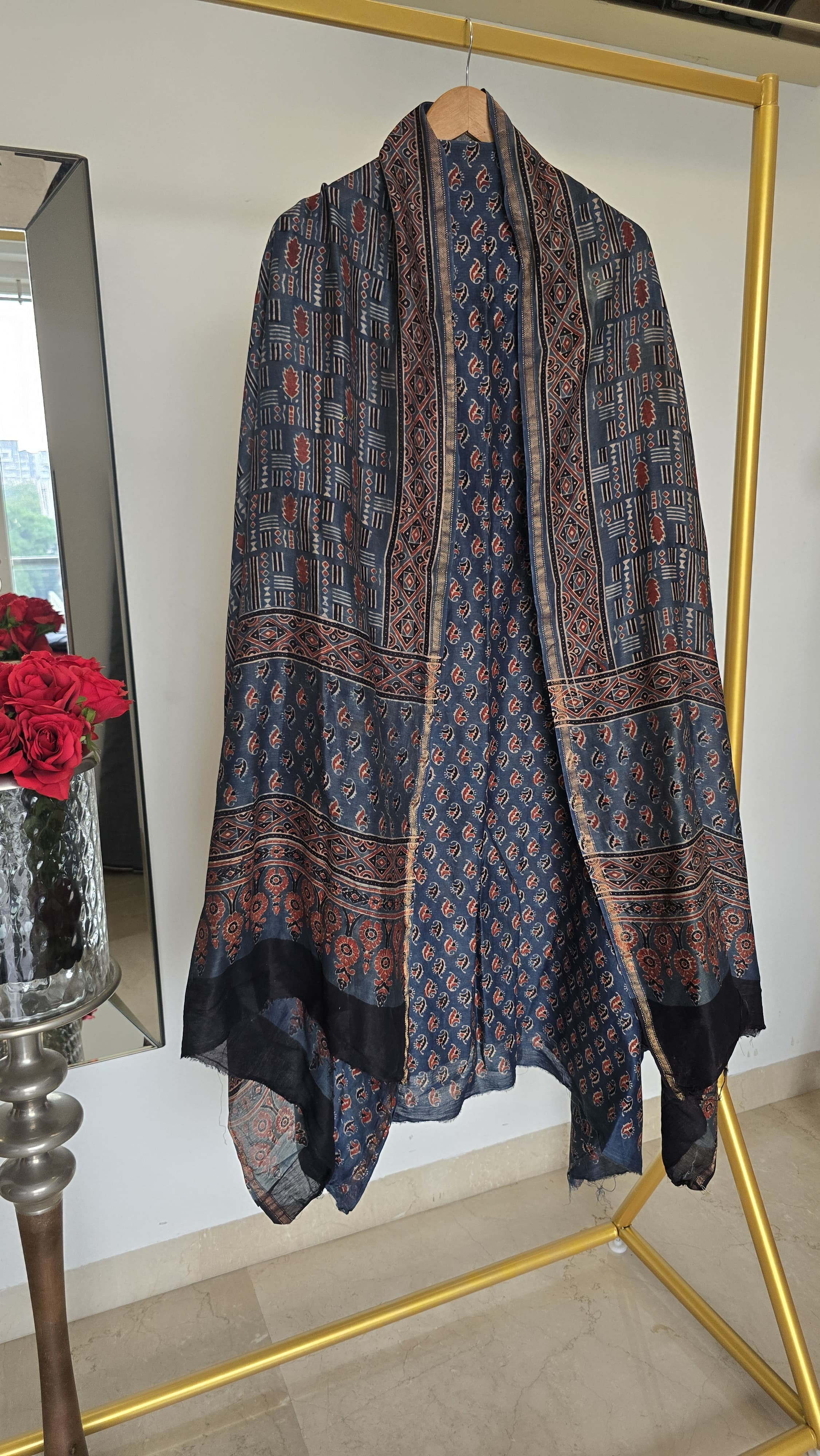 Silk Chanderi Ajrakh Suit Secondary image