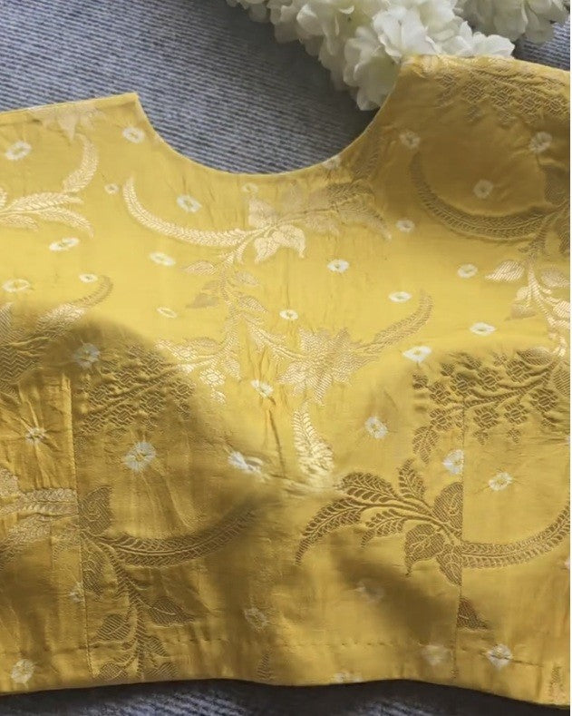 Yellow Silk Bandhini Brocade Blouse